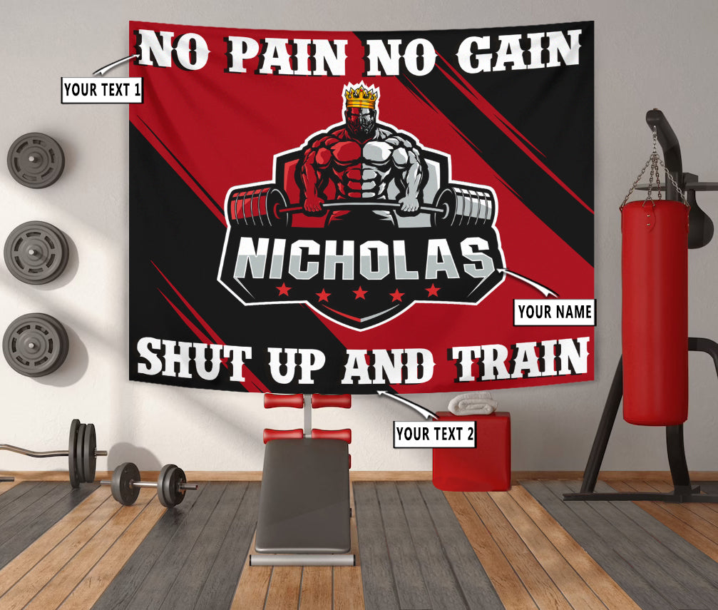 Personalized King Bodybuilding Home Gym Decor Shut Up And Train Banner Flag Tapestry