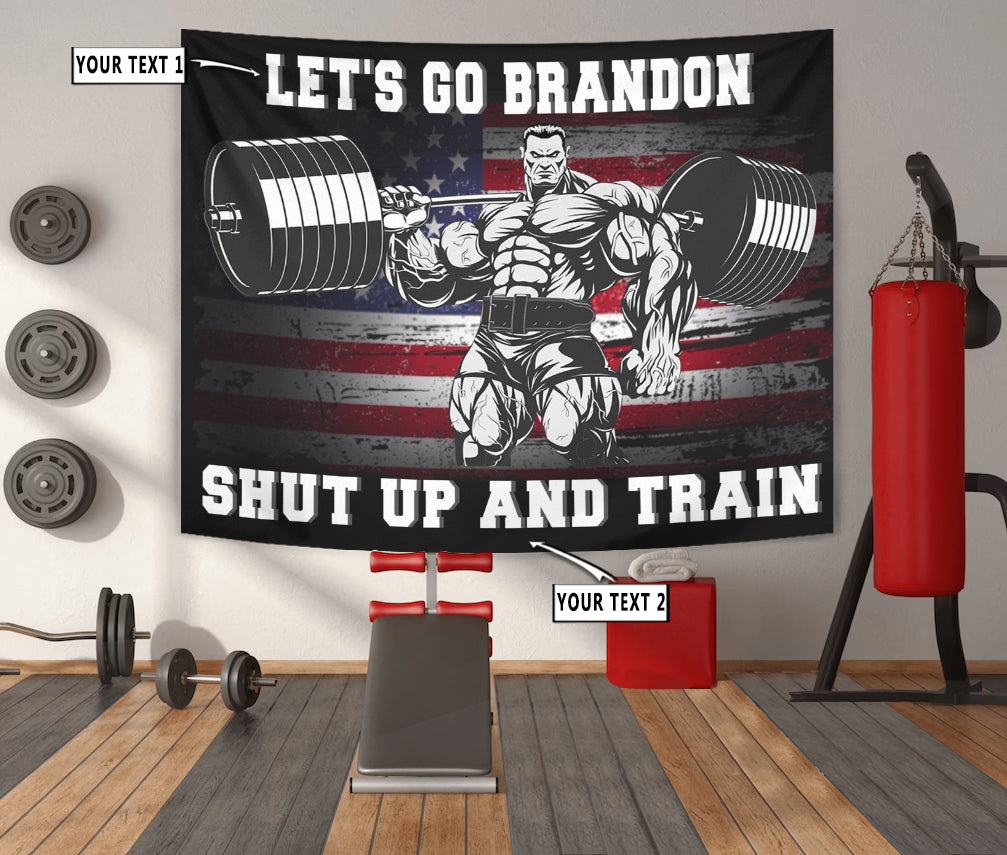 Personalized Home Gym Decor Muscle Man American Flag Banner Flag Tapestry