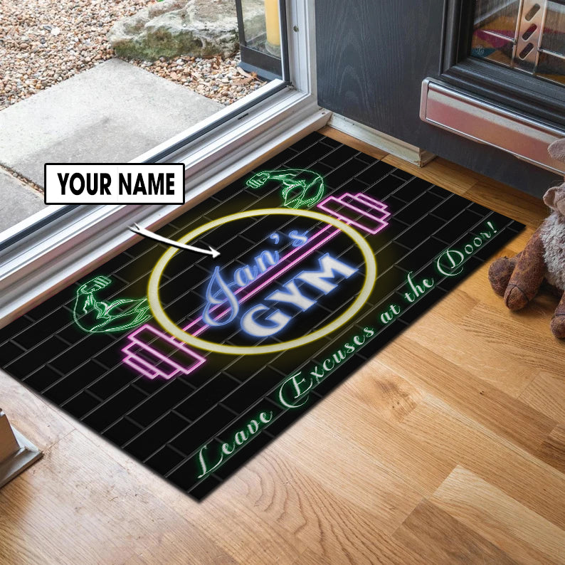 Personalized Gym Doormat Home Gym Decor Neon Gym Gift