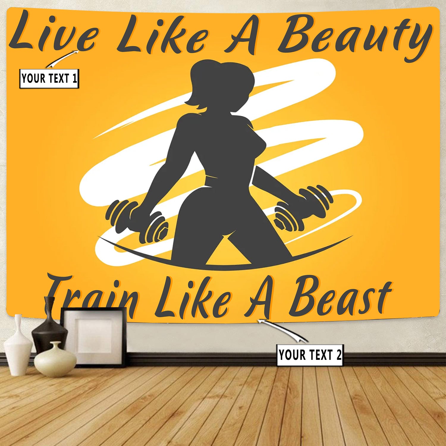 Personalized Fitness Home Gym Decor Girl Train Like A Beast Banner Flag Tapestry