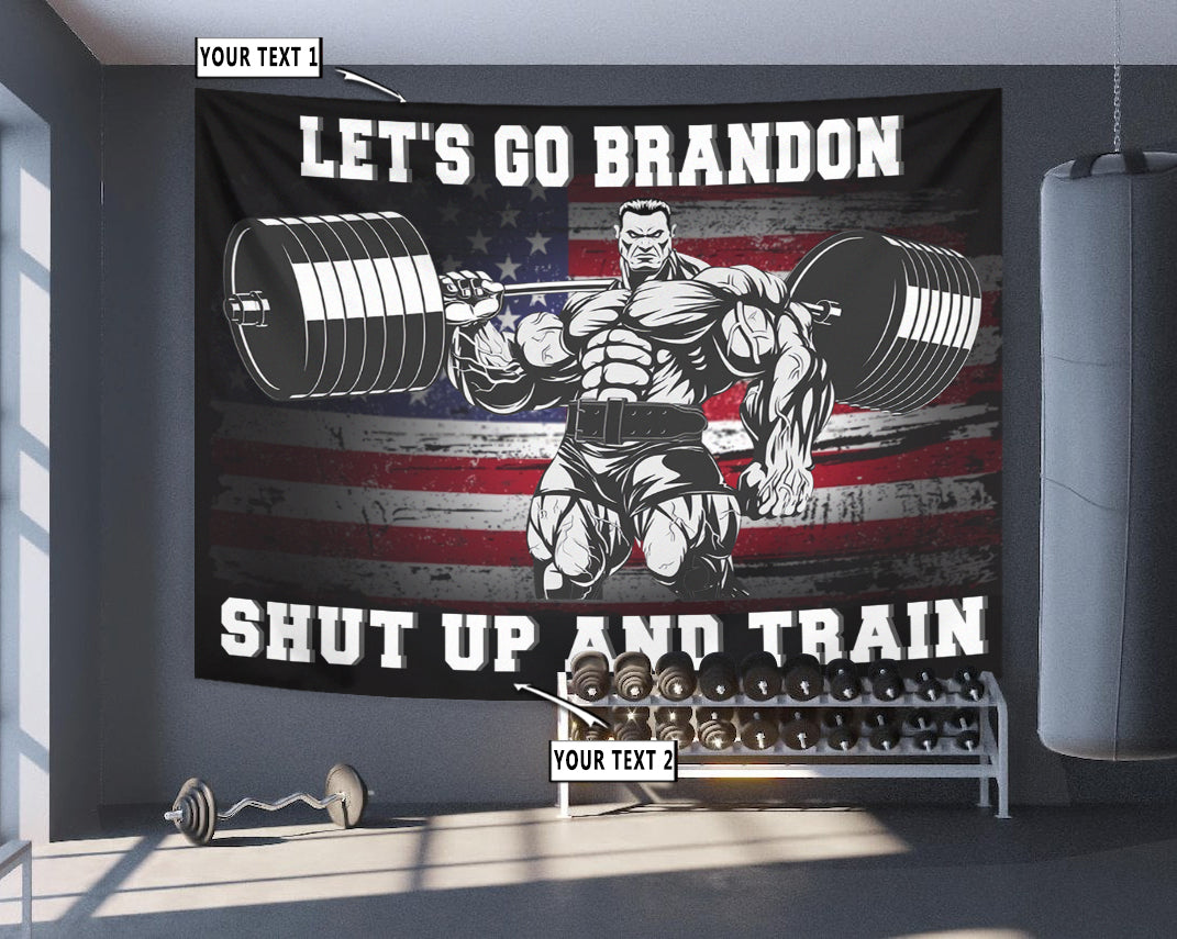 Personalized Home Gym Decor Muscle Man American Flag Banner Flag Tapestry
