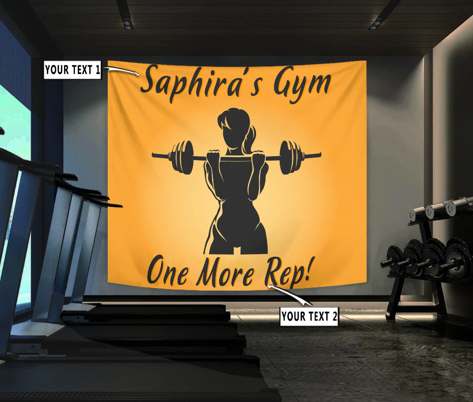 Personalized Home Gym Decor Girl One More Rep Banner Flag Tapestry