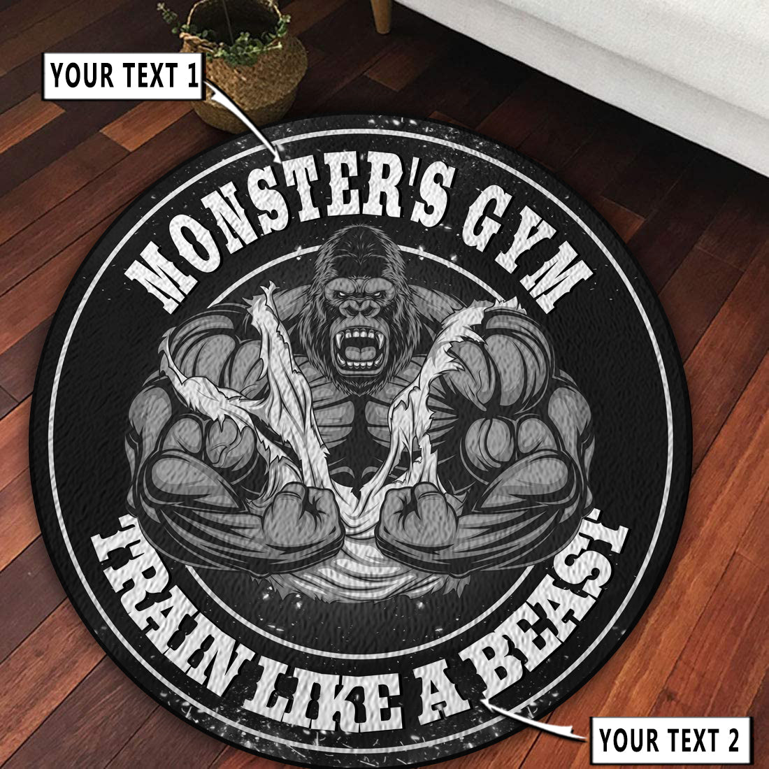 Personalized Gorilla Bodybuilding Home Gym Decor Round Rug, Carpet