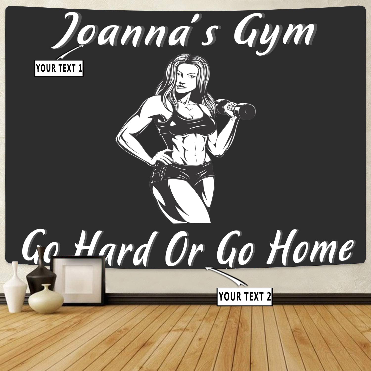 Personalized Fitness Girl Home Gym Decor Banner Flag Tapestry