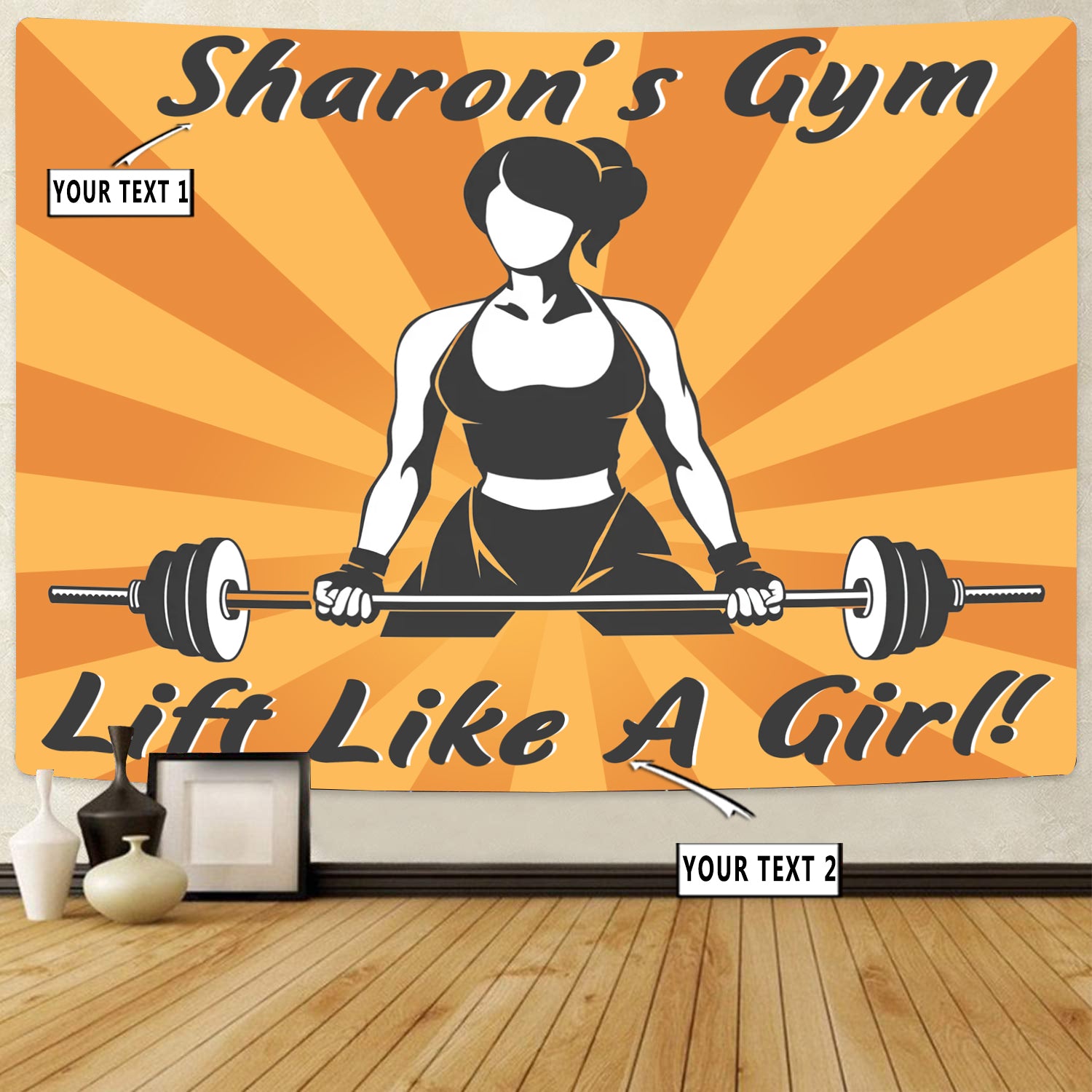 Personalized Fitness Home Gym Decor Girl Lift Like A Girl Banner Flag Tapestry