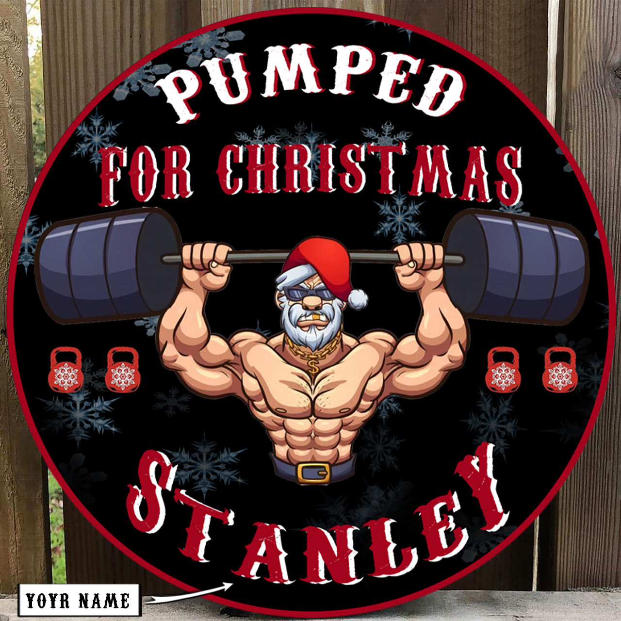 Personalized Gym Pumped for Christmas Round Wooden