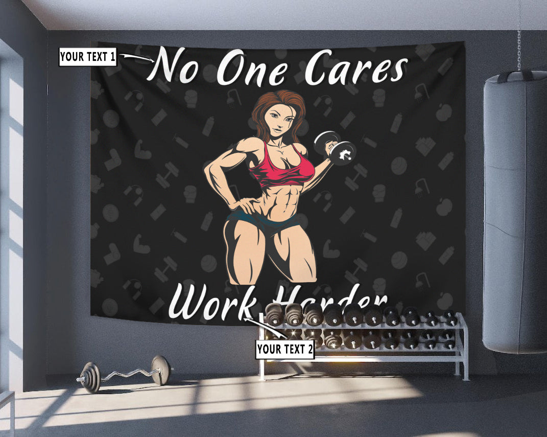 Personalized Fitness Home Gym Decor Girl Work Harder Banner Flag Tapestry