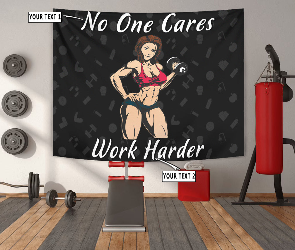 Personalized Fitness Home Gym Decor Girl Work Harder Banner Flag Tapestry