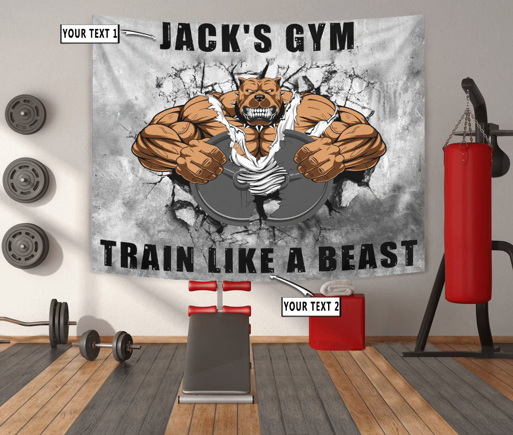Personalized Bull Dog Fitness Home Gym Decor Banner Flag Tapestry