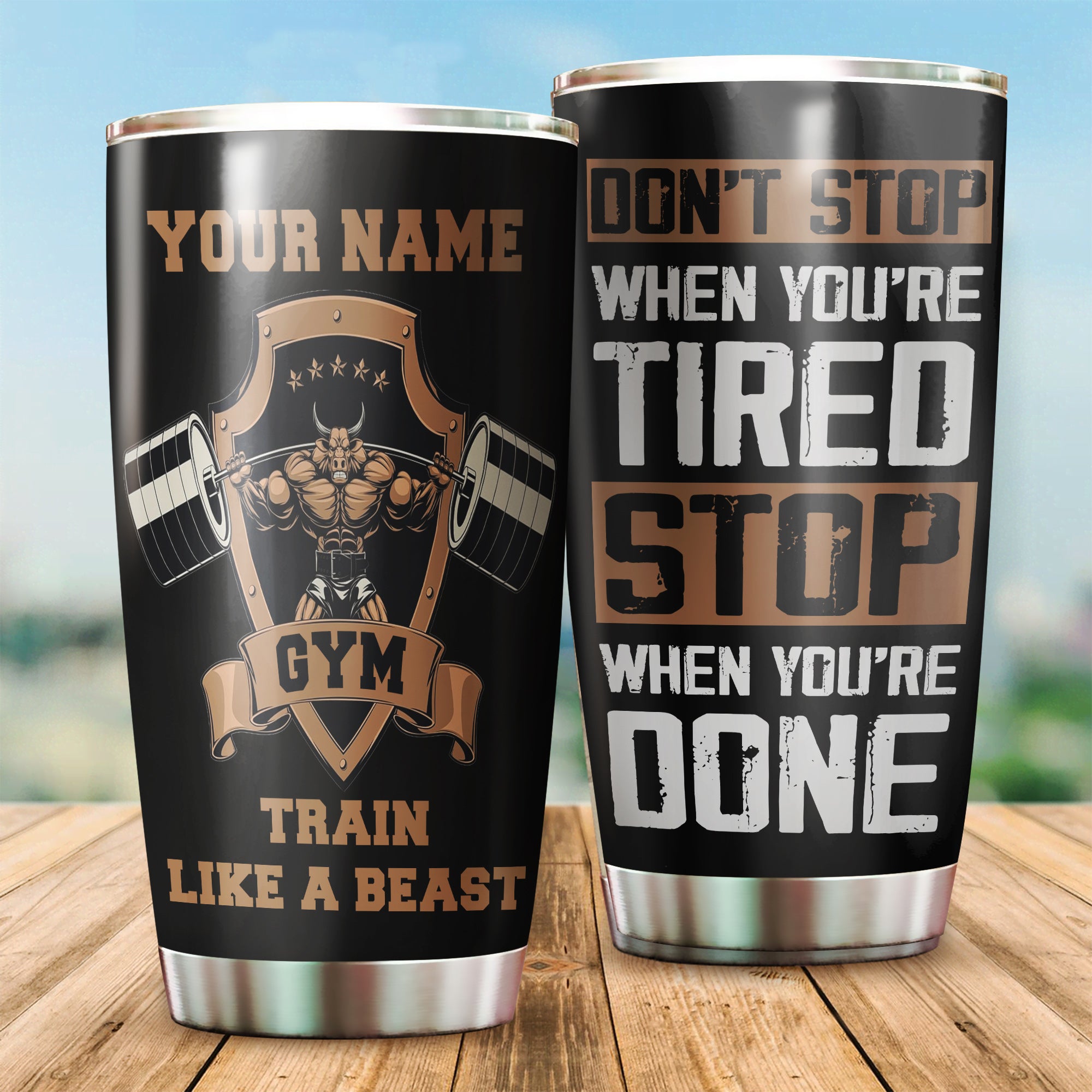 Personalized Gym Tumbler Cup Workout Gifts Bull Train Like A Beast