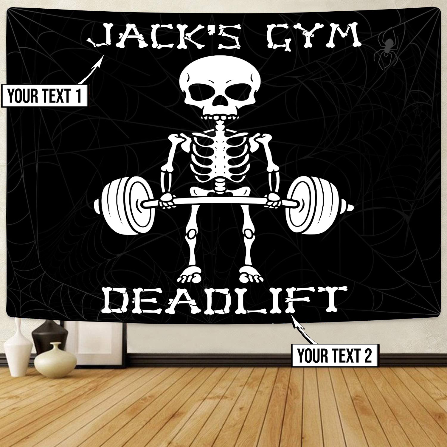 Personalized Deadlift Skull Gym Flags, Garage Home Gym Flags Weightlifting Gift