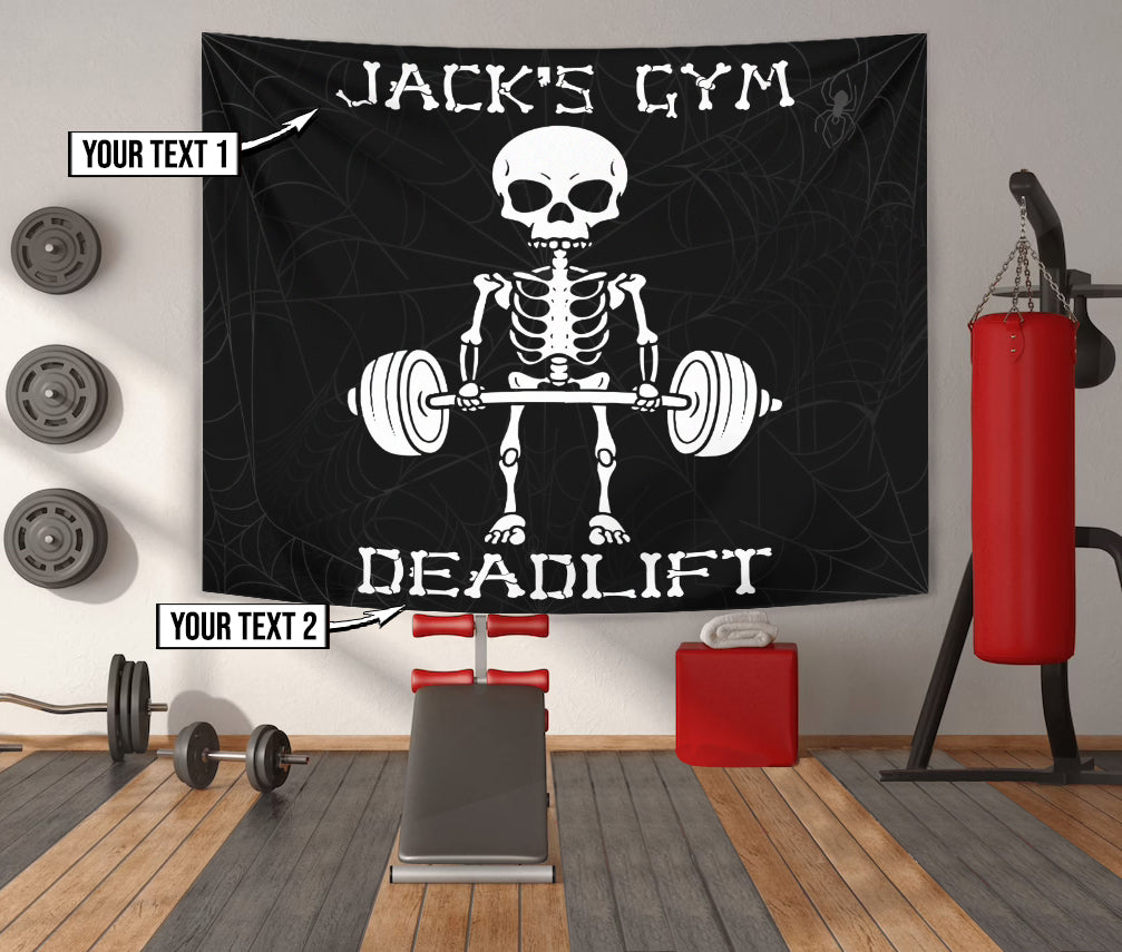 Personalized Deadlift Skull Gym Flags, Garage Home Gym Flags Weightlifting Gift