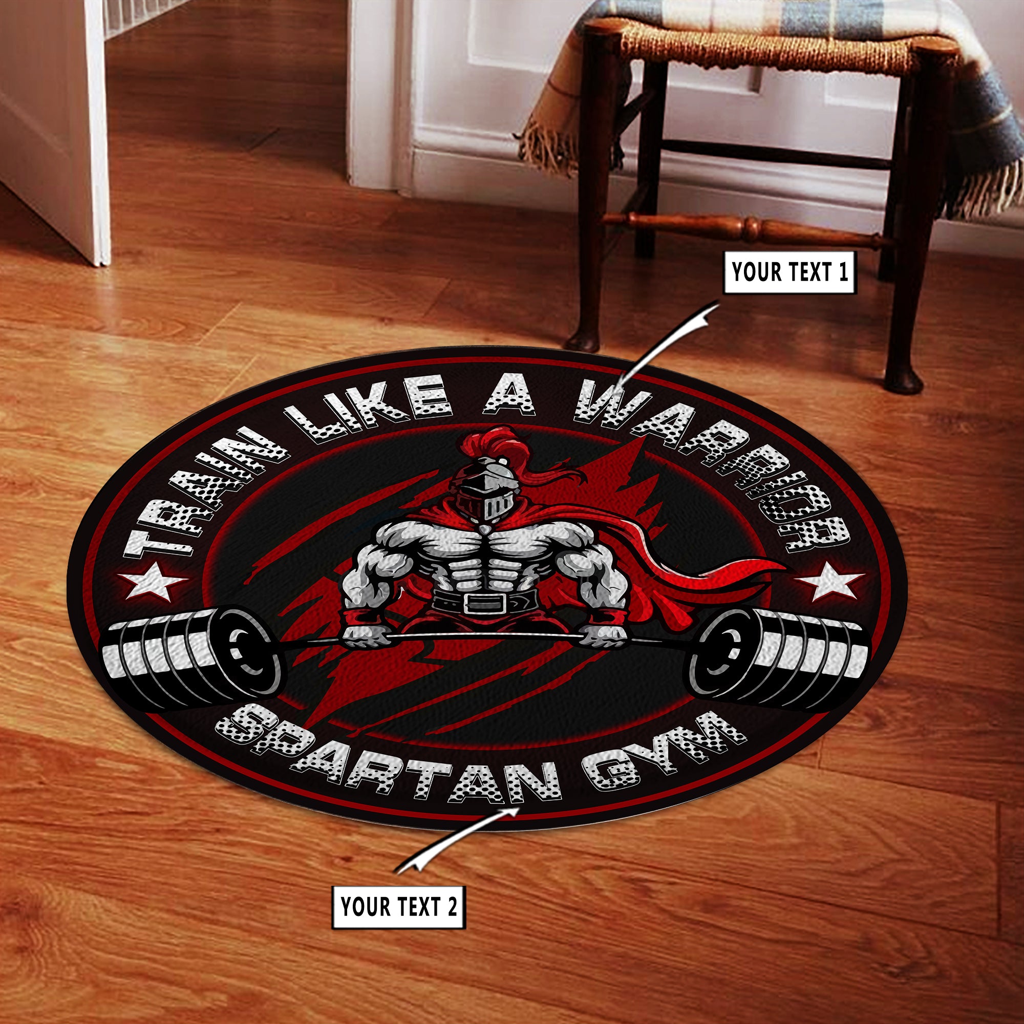 Personalized Gym Round Rug Spartan Home Gym Decor Motivational Quotes Weightlifting