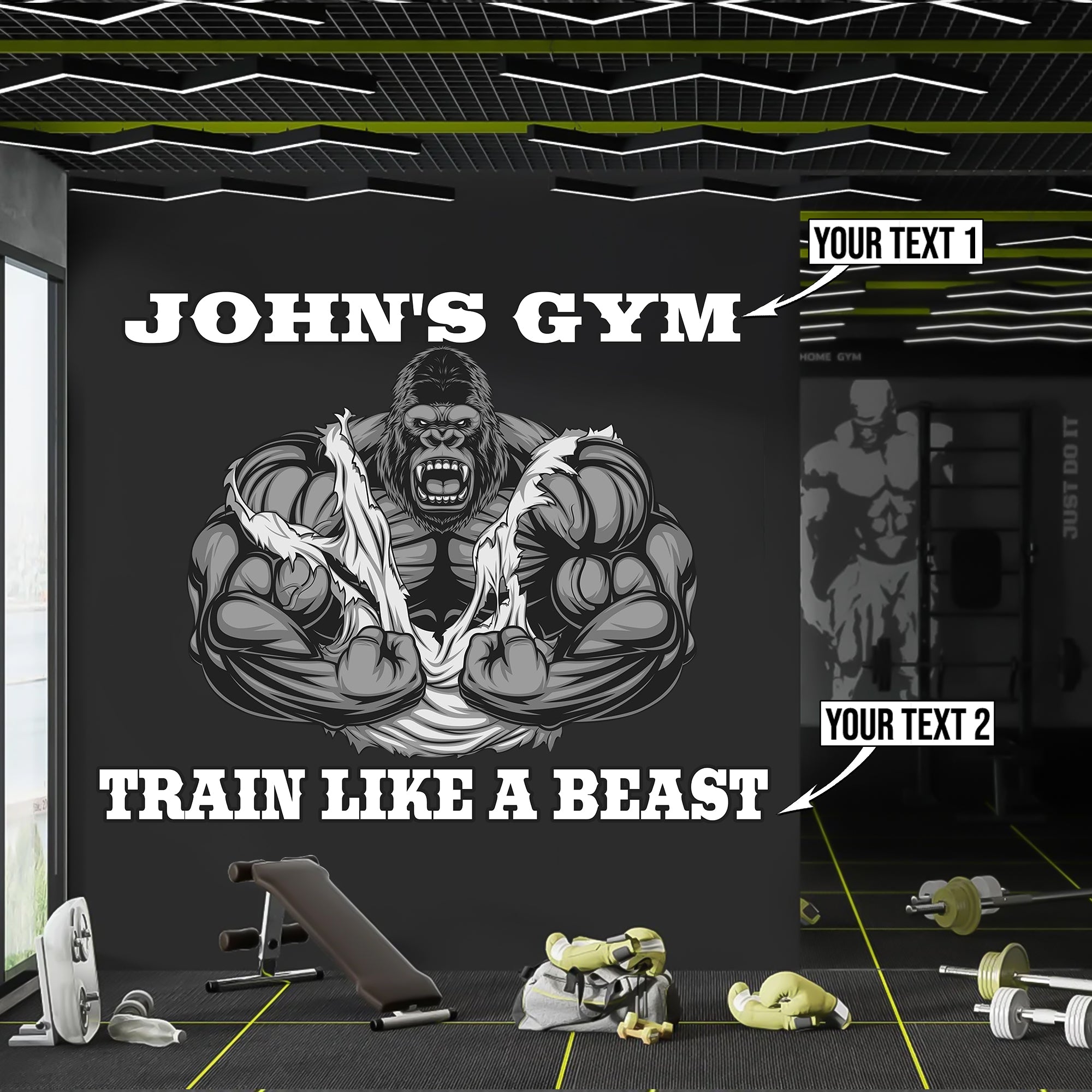 Personalized Gym Vinyl Decal Sticker Home Gym Decor Bodybuilding Gorilla Train Like A Beast