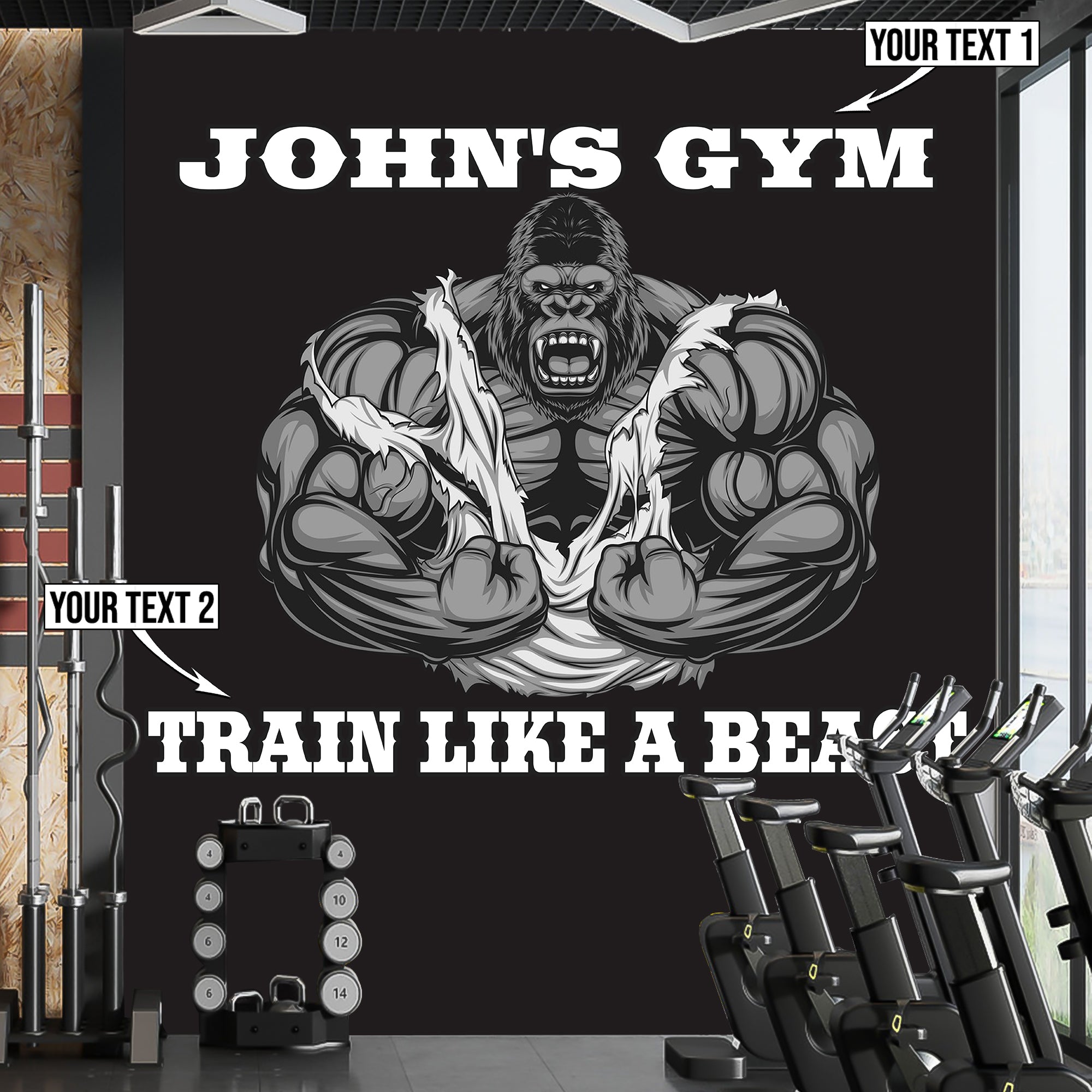 Gym Wall Decal Custom Fitness Decor Workout Art Vinyl Gorilla Gym