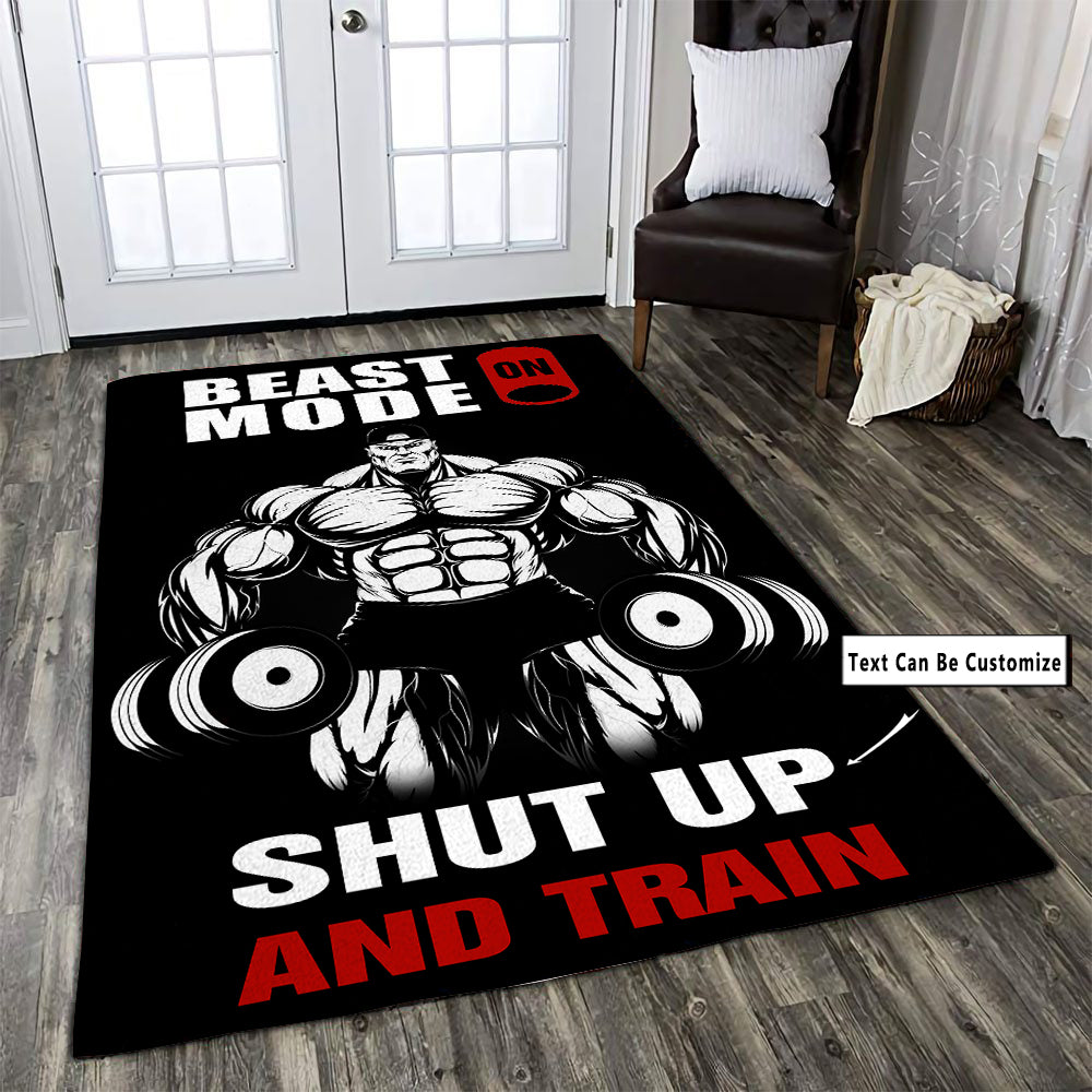 Personalized Bodybuilding Rug Home Gym Decor Shut Up And Train Muscle Man