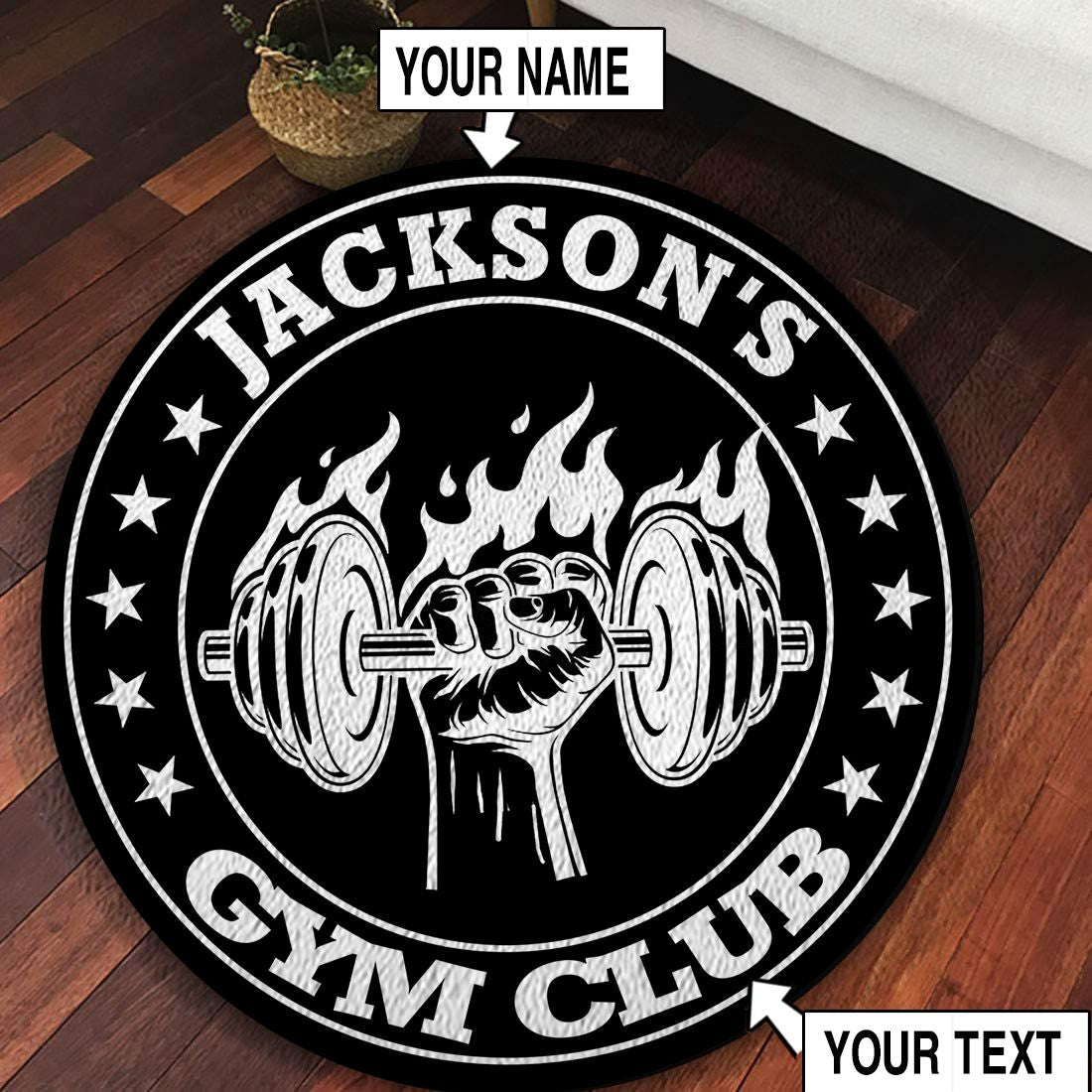 Gym Round Rug Home Gym Decor Fitness Club Bodybuilding gift Dumbbell