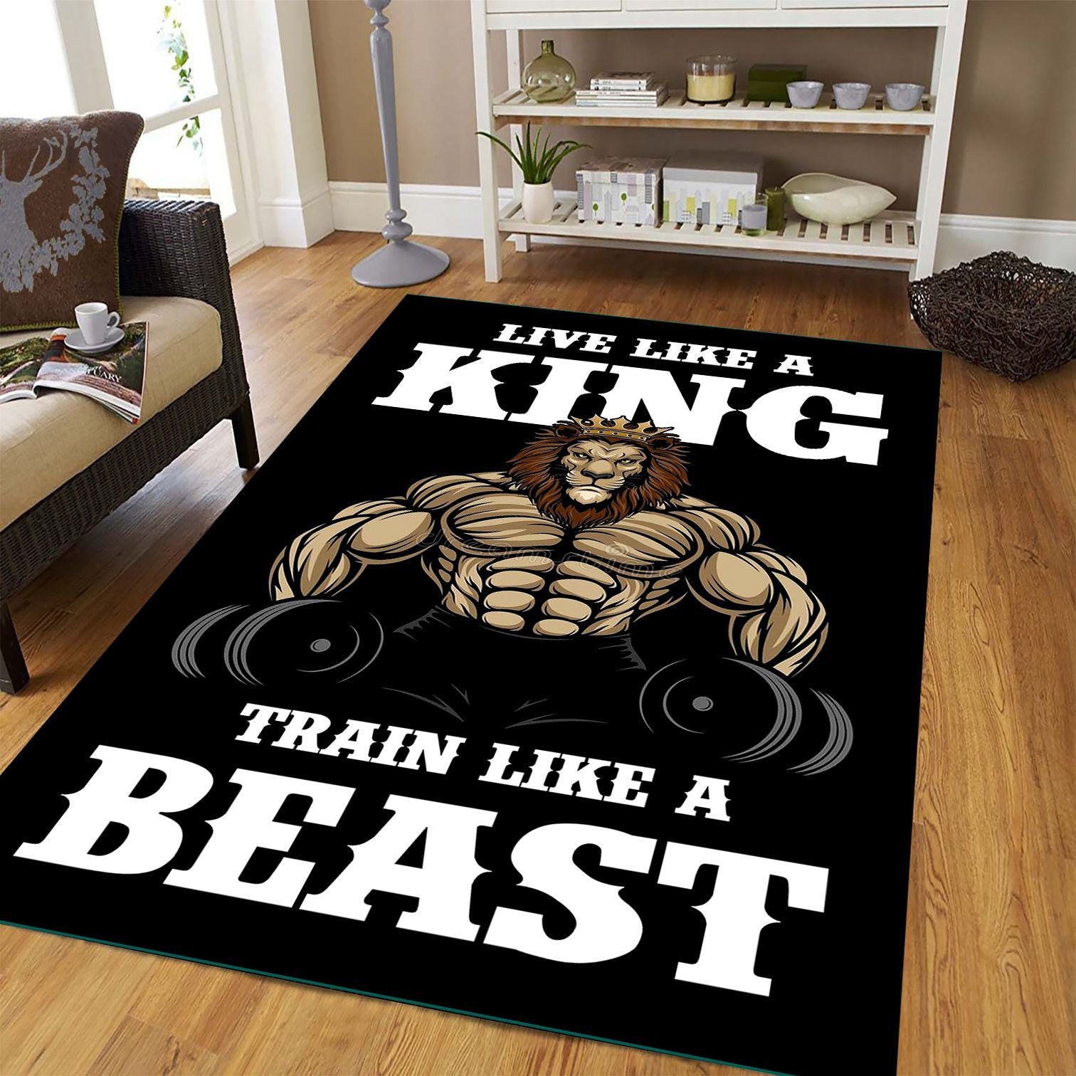 Personalized Bodybuilding Rug Home Gym Decor Lion King Gym Gift