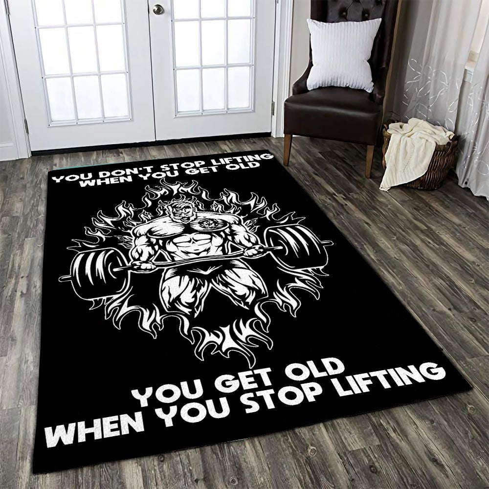 Personalized Bodybuilding Rug Home Gym Decor Old Men Motivation Quotes