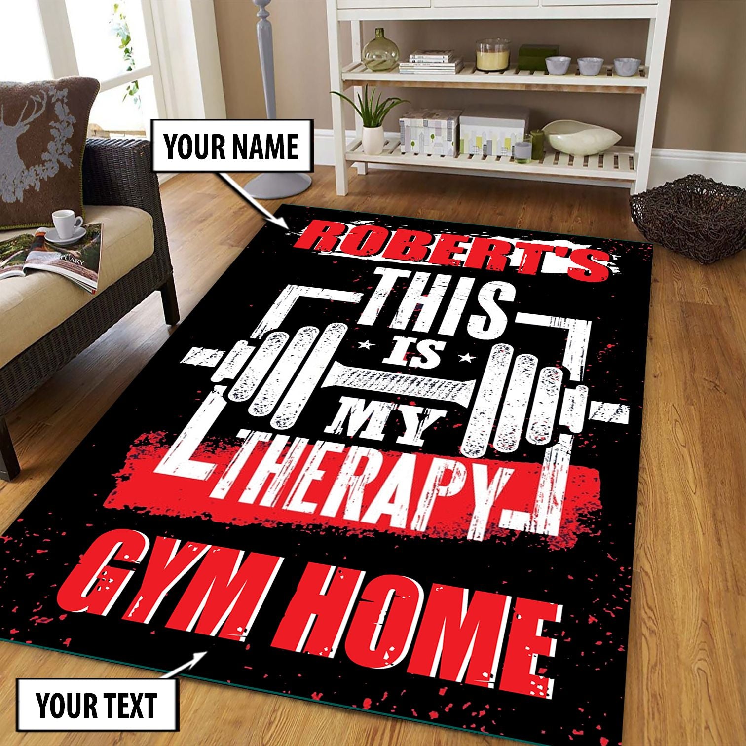 Personalized Bodybuilding Rug Home Gym Decor My Therapy Gym Gift