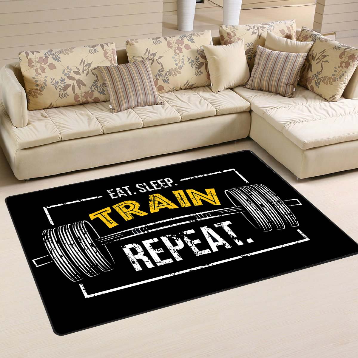 Personalized Bodybuilding Rug Home Gym Decor Eat Sleep Train Repeat Gym Gift