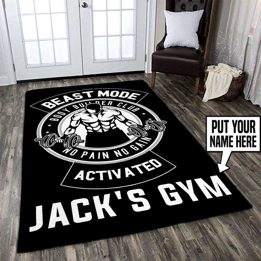 Personalized Bodybuilding Rug Home Gym Decor Beast Mode Activated Carpet Gym Gift