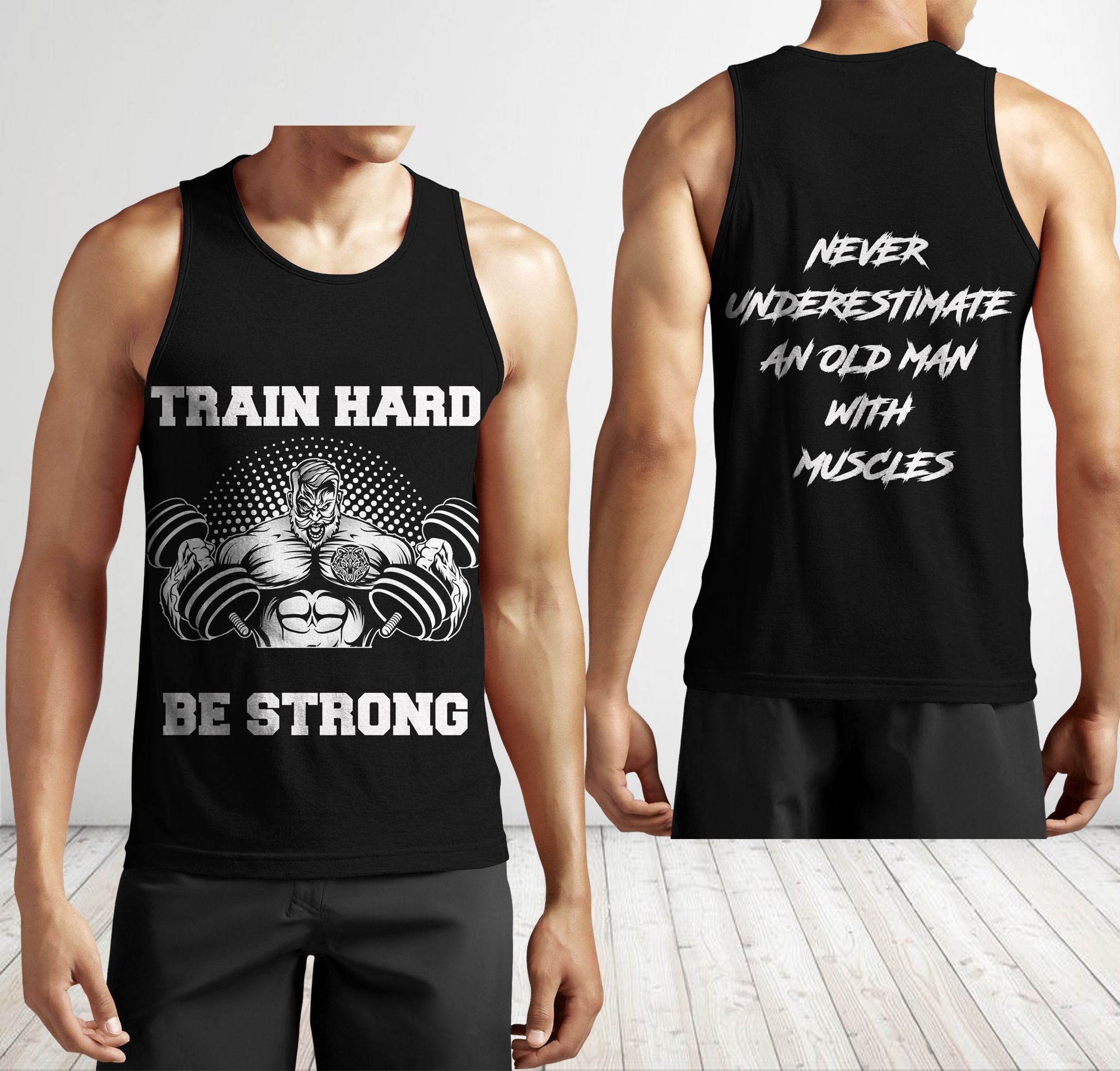 Men Gym Tank Tops Motivational Shirts Old Man With Muscles