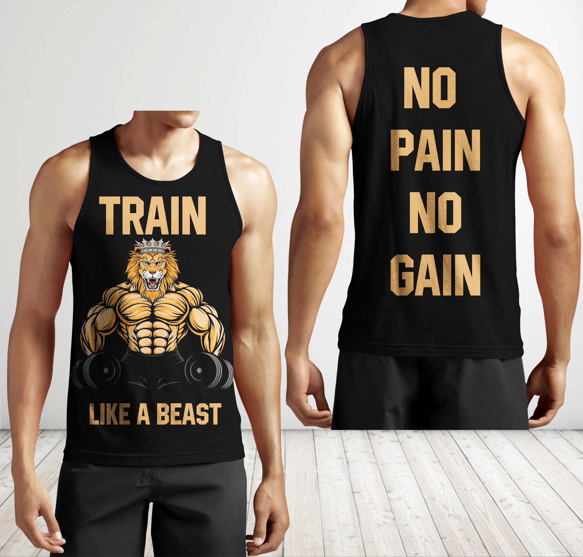 Men Gym Tank Tops Motivational Shirts Train Like A Beast Lion King
