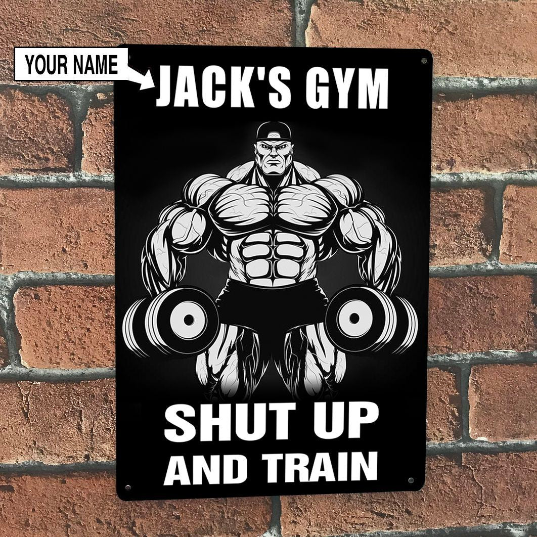 Personalized Bodybuilding Home Gym Decor Shut Up And Train Vintage Metal Sign