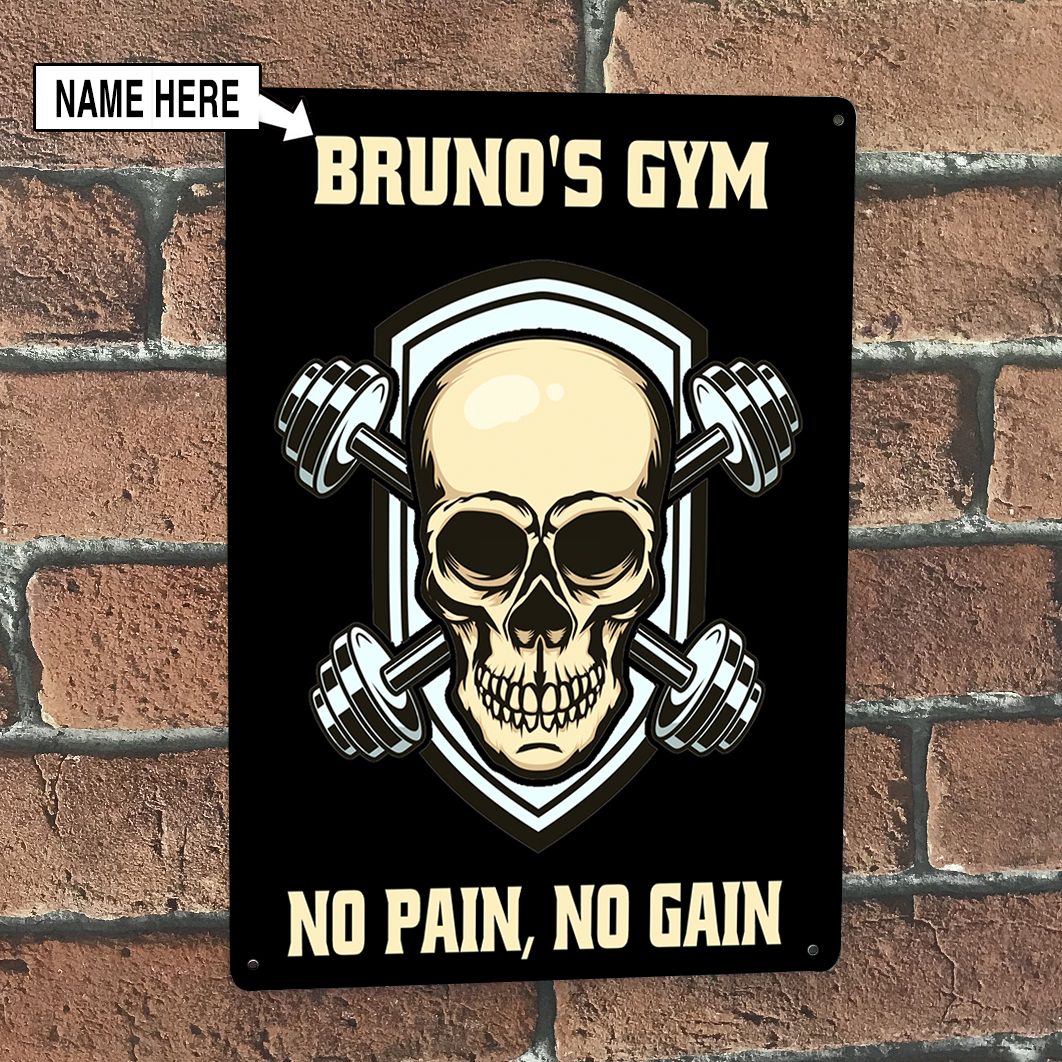 Personalized Bodybuilding Home Gym Decor Skull Dumbbell Vintage Metal Sign