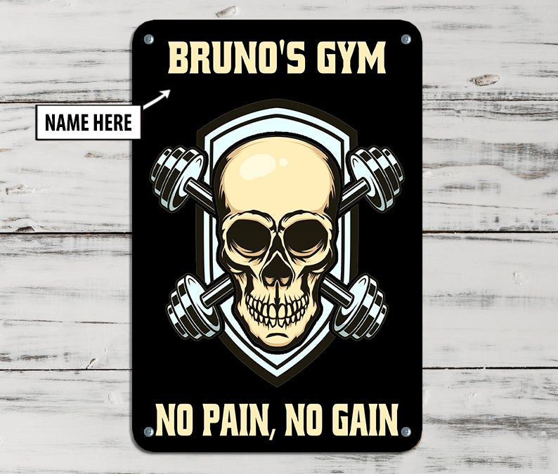 Personalized Bodybuilding Home Gym Decor Skull Dumbbell Vintage Metal Sign