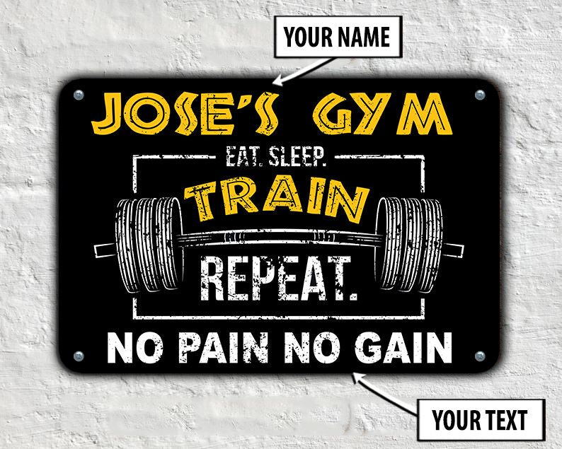 Fitness Custom Metal Sign Home Gym Decor Eat Sleep Train Repeat Gym Gift