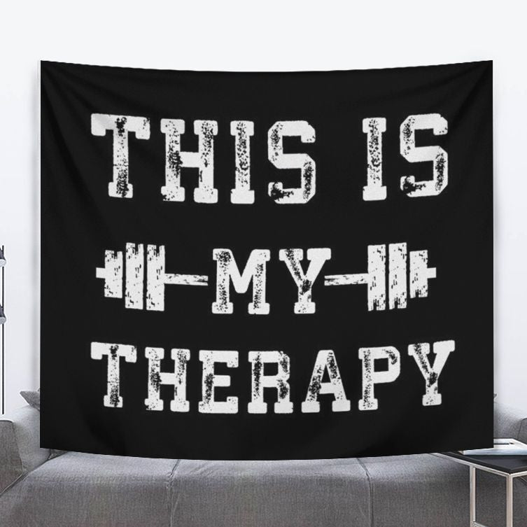 Personalized Fitness Home Gym Decor This Is My Therapy Banner Flag Tapestry