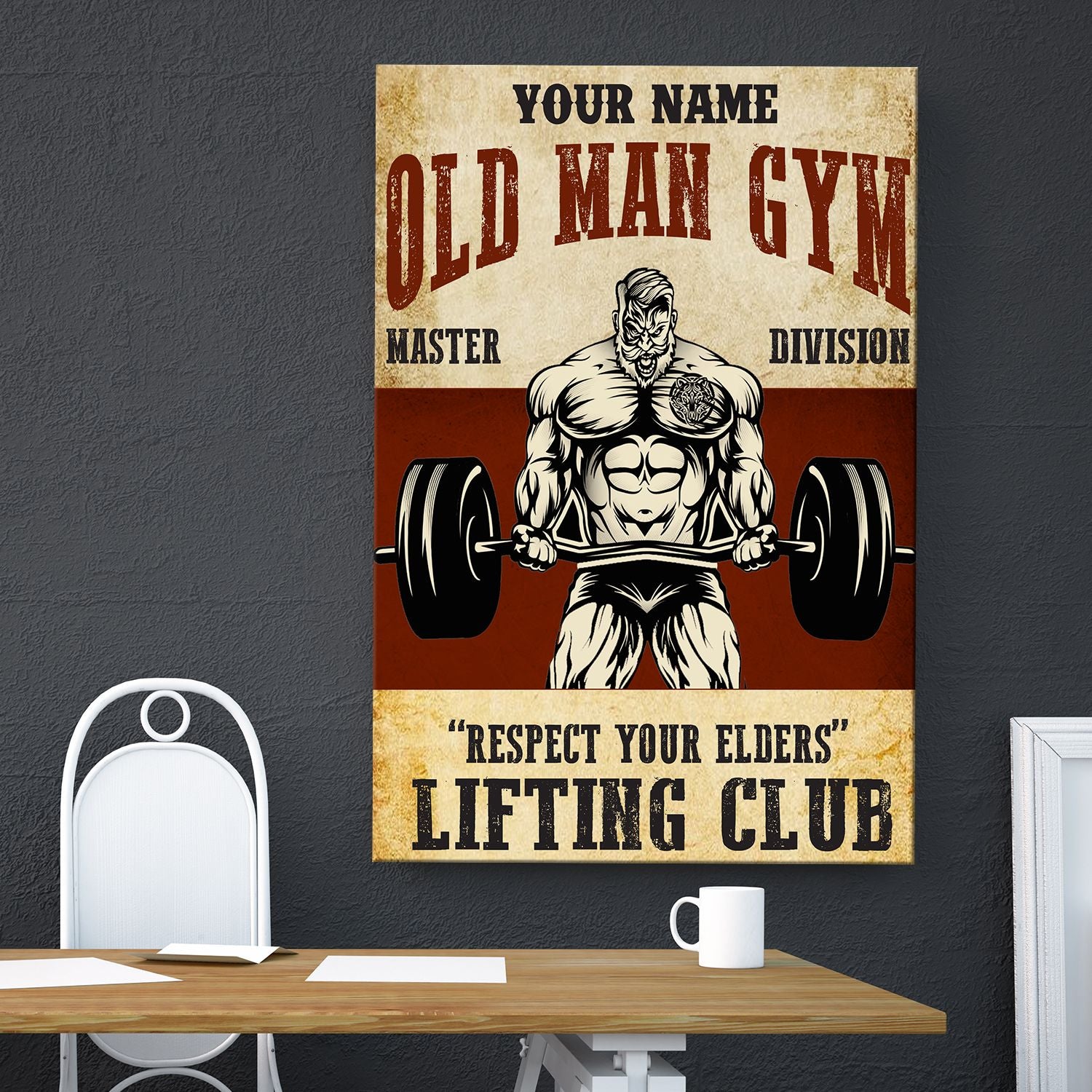 Personalized Old Man Bodybuilding Home Gym Decor Canvas, Wall Art