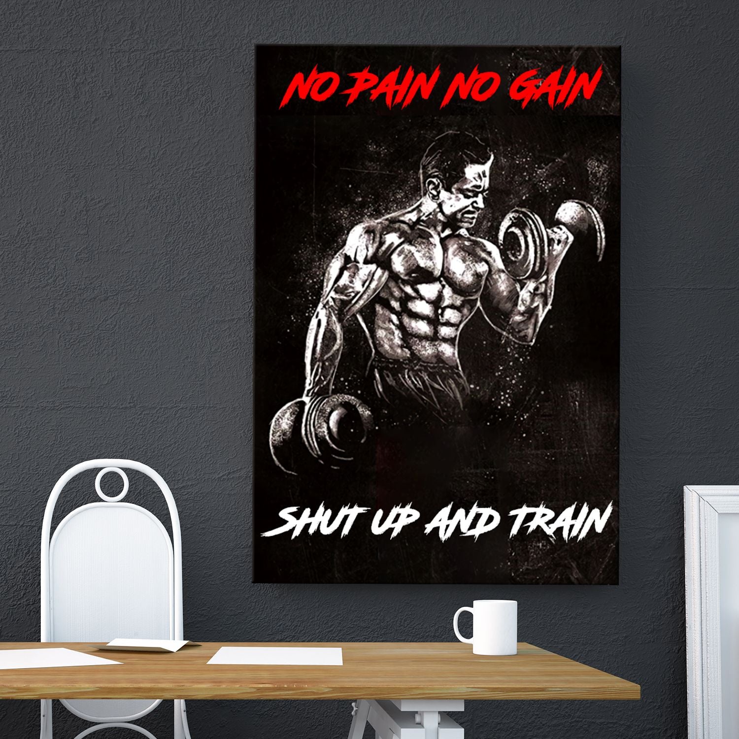 Home Gym Decor No Pain No Gain Shut Up And Train Canvas, Wall Art