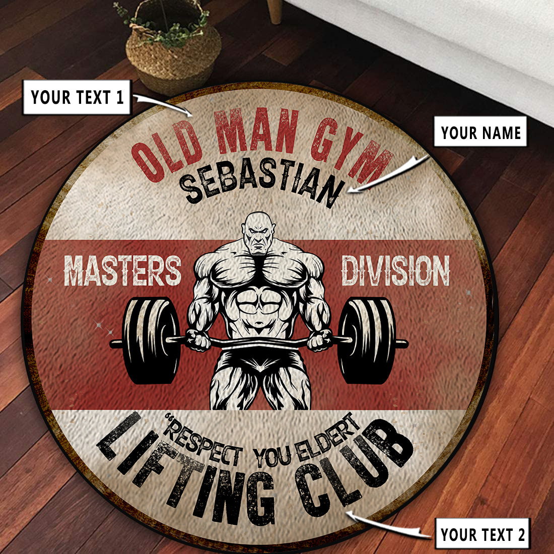 Personalized Old Man Home Gym Decor Sebastian Round Rug, Carpet