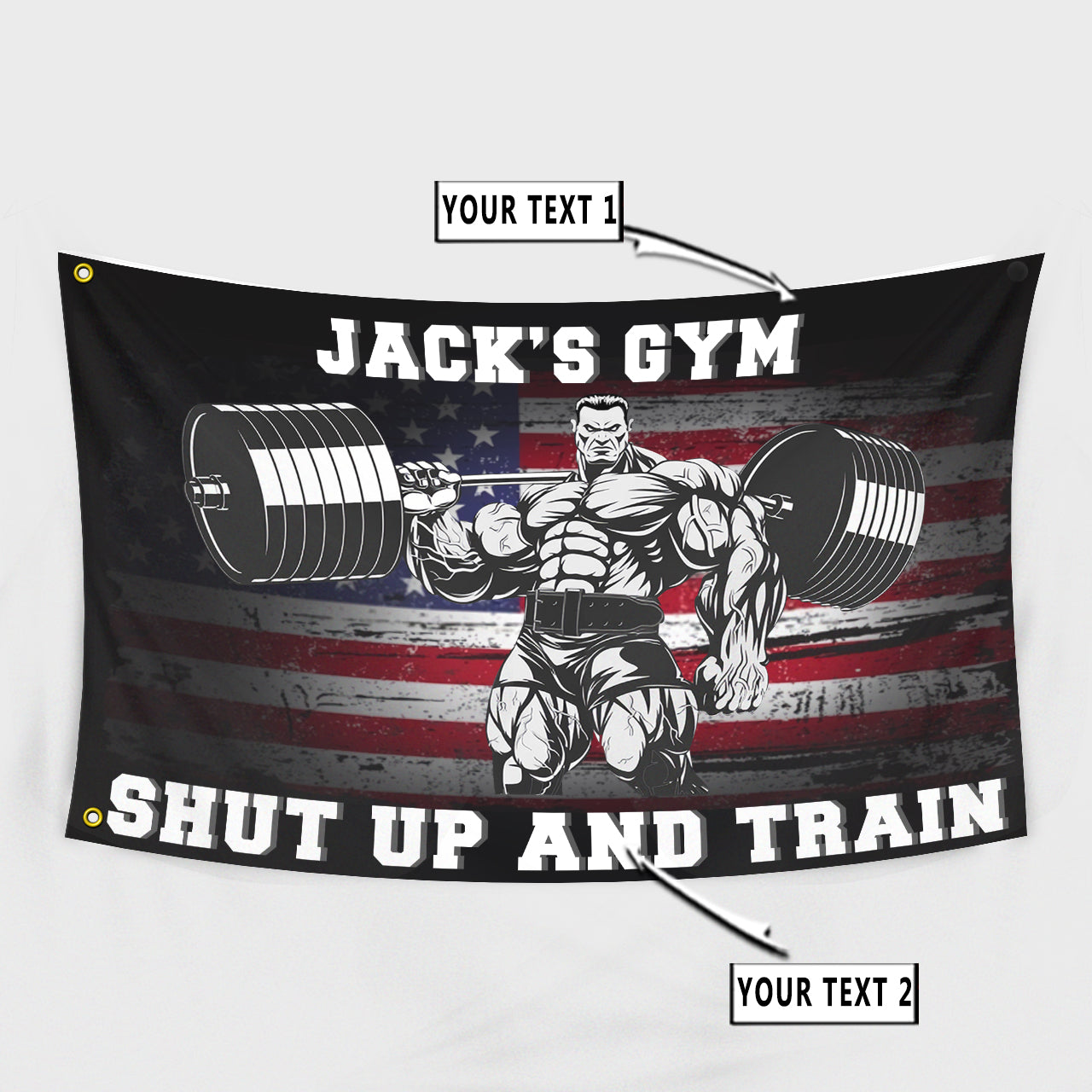 Personalized Gym Banner Flag Home Gym Decor Muscle Man American Flag