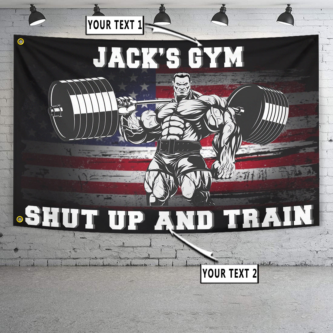Personalized Gym Banner Flag Home Gym Decor Muscle Man American Flag