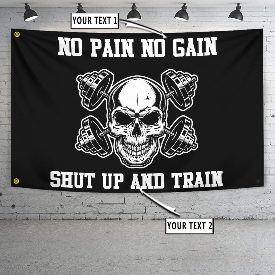 Home Gym Banner Flag Decor Monochrome Skull Gym Wall Art
