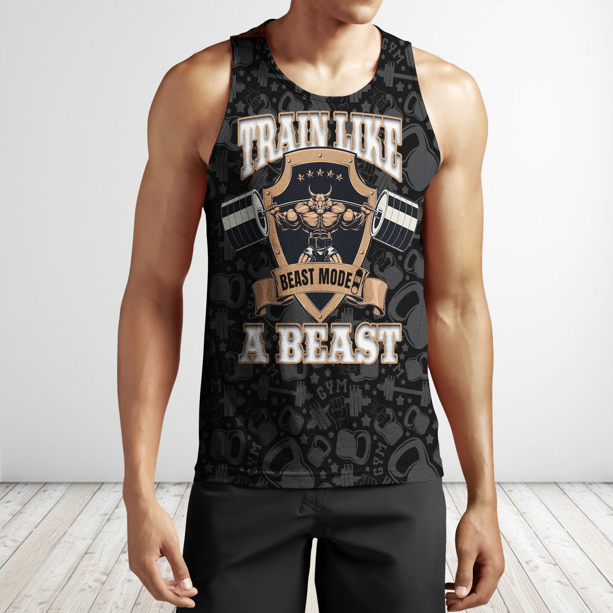 Personalised Men Gym Tank Tops Motivational Shirts Bull Train Like A Beast
