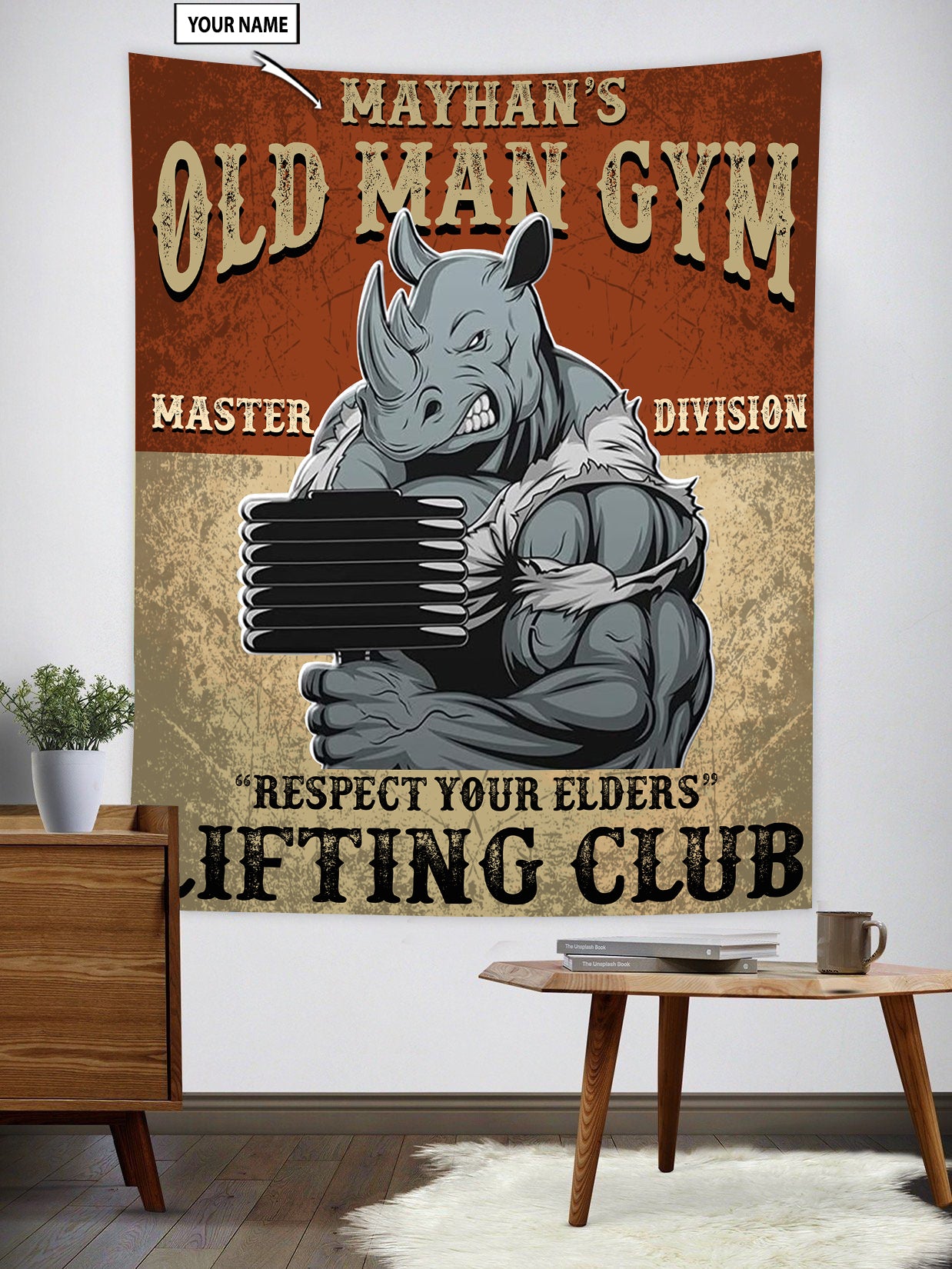 Personalized Old Man Home Gym Decor Wall Banner Flag Tapestry