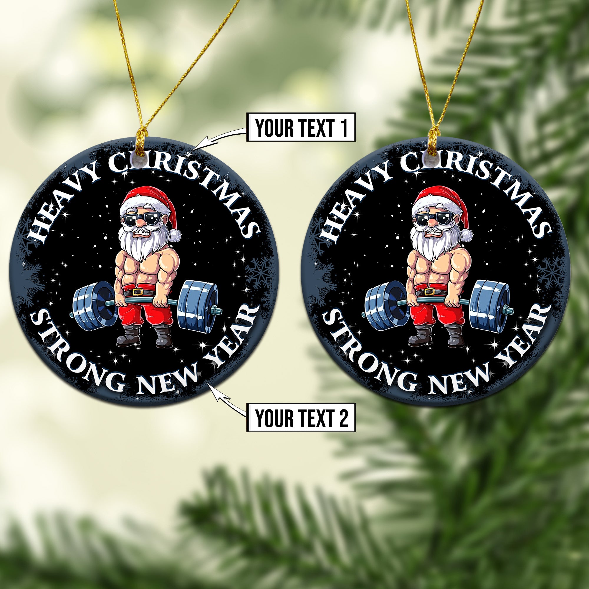 Personalized Gym Christmas Ornament Strong Santa Old Men
