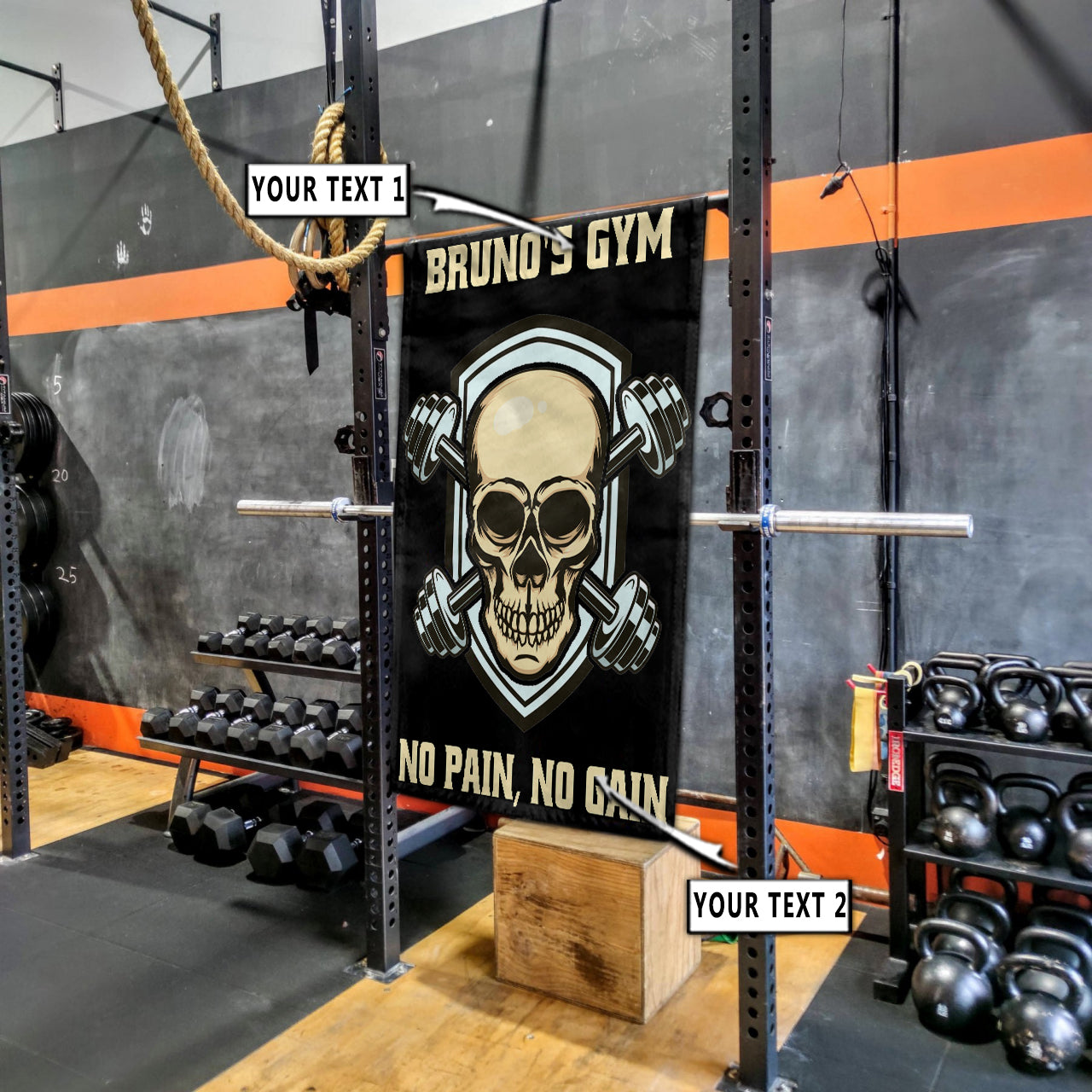 Personalized Gym Banner Flag Home Gym Decor Skull Dumbbell Gym Wall Art