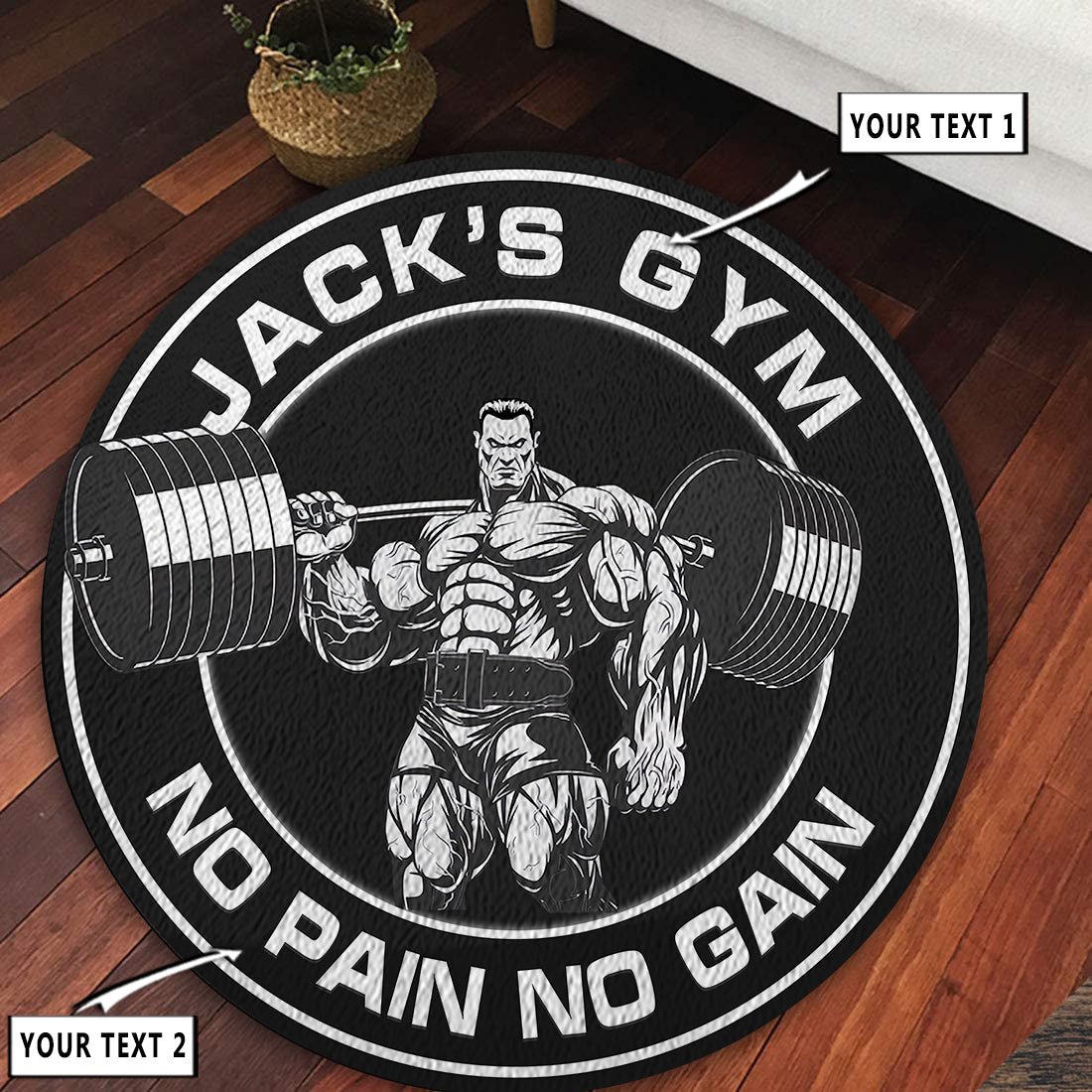 Personalized Bodybuilding Round Rug, Carpet Home Gym Decor Muscle Man