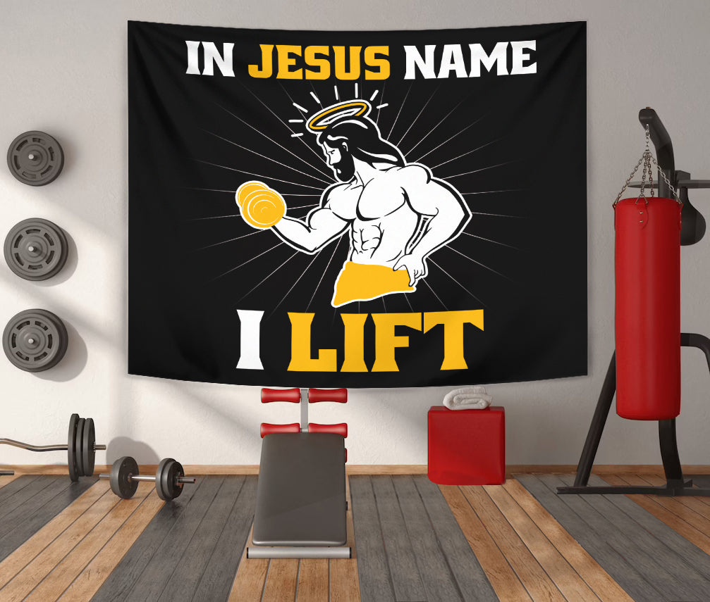 Home Gym Flag Banner In Jesus' Name, I Lift