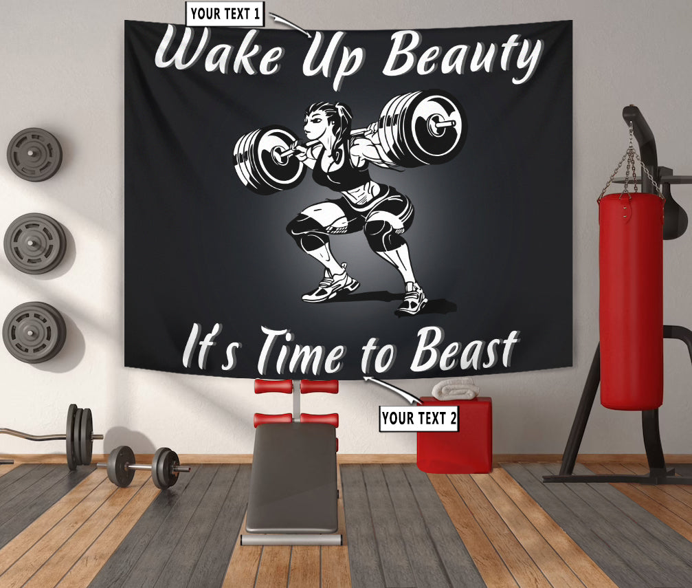Personalized Bodybuilding Banner Flag Tapestry Home Gym Decor Muscle Woman