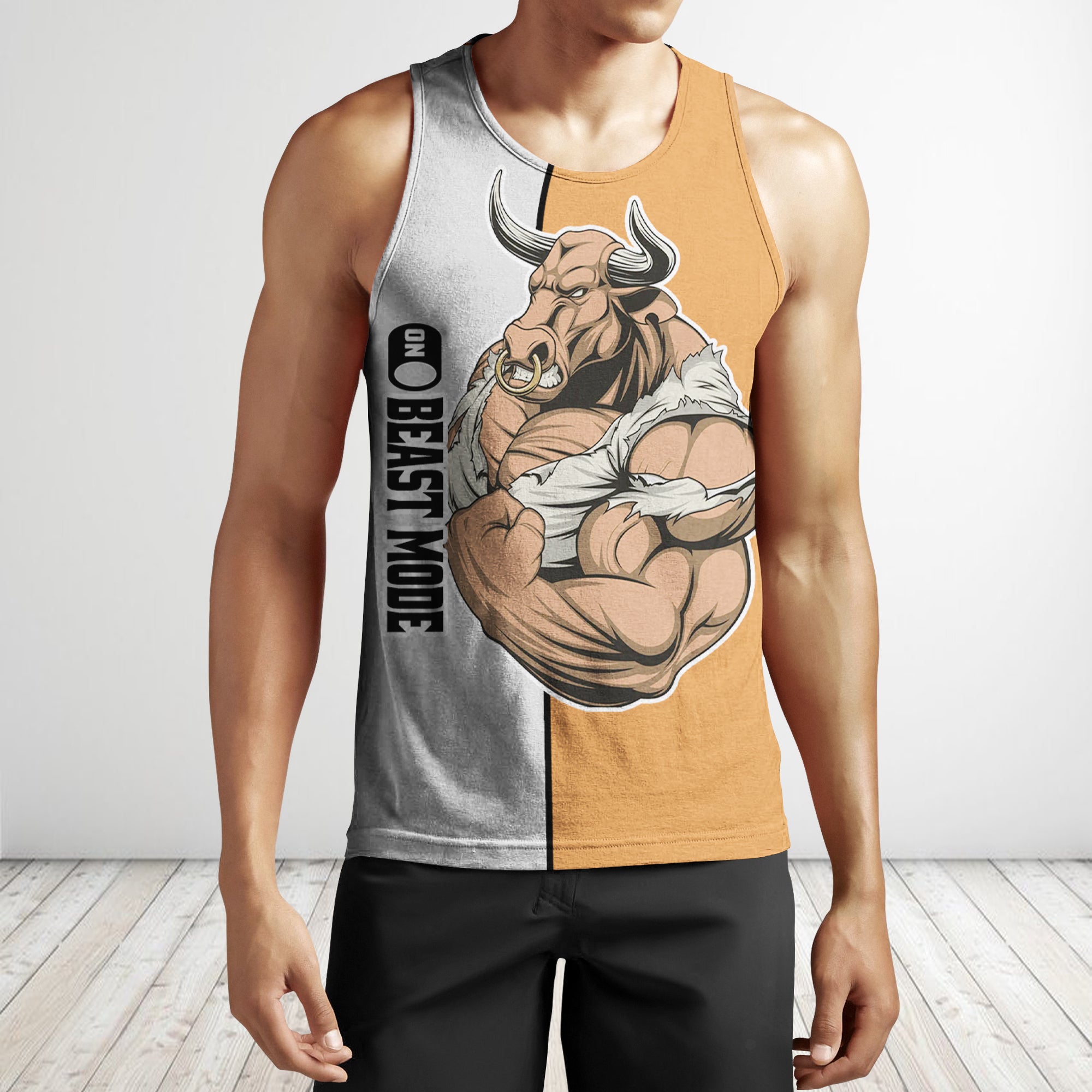 Men Gym Tank Tops Motivational Shirts Bull Beast Mode On