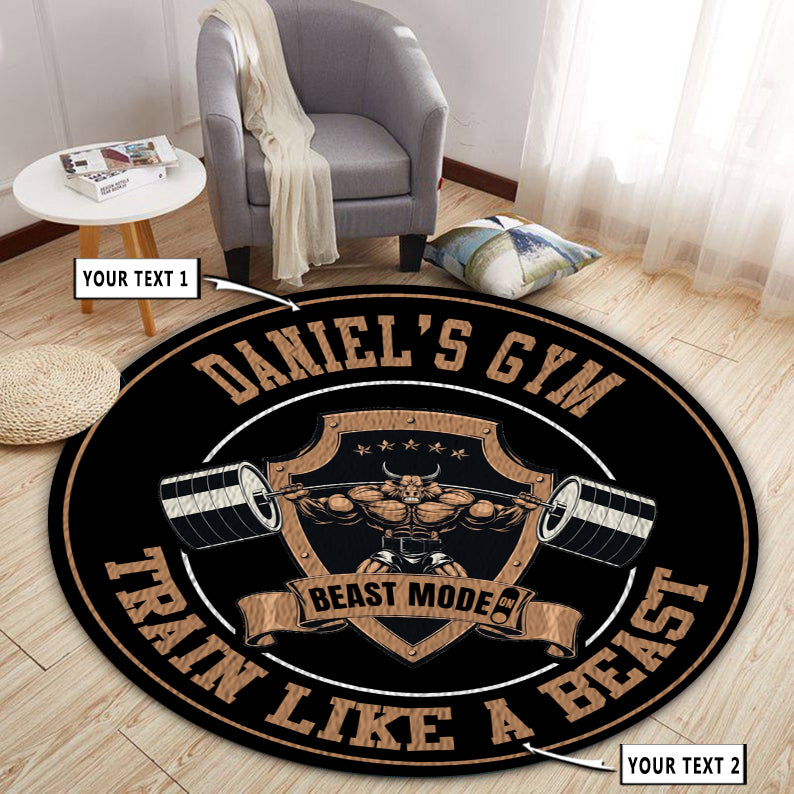 Personalized Bodybuilding Home Gym Decor Train Like A Beast Round Rug, Carpet