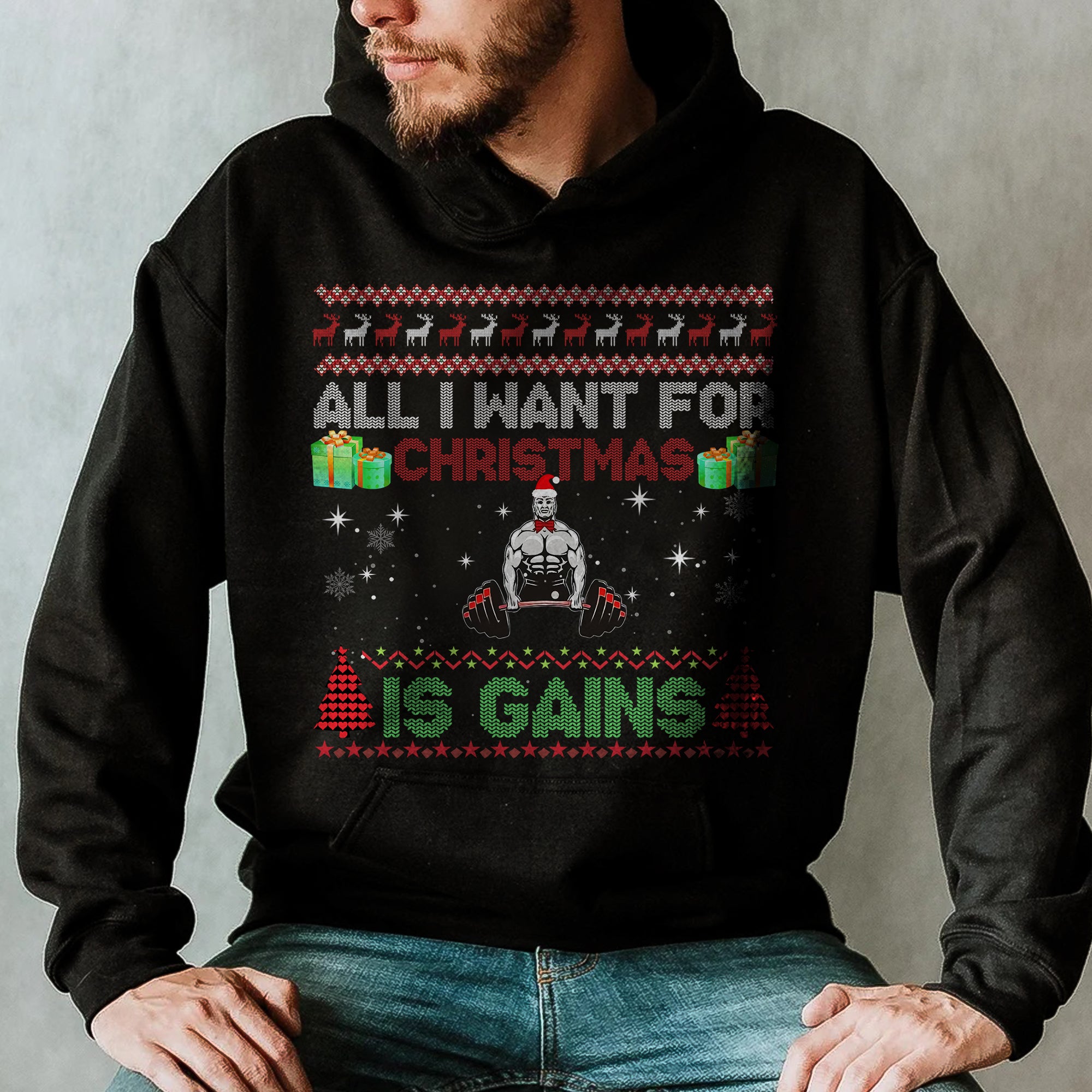 Gym Hoodie All I Want For Christmas Is Gains