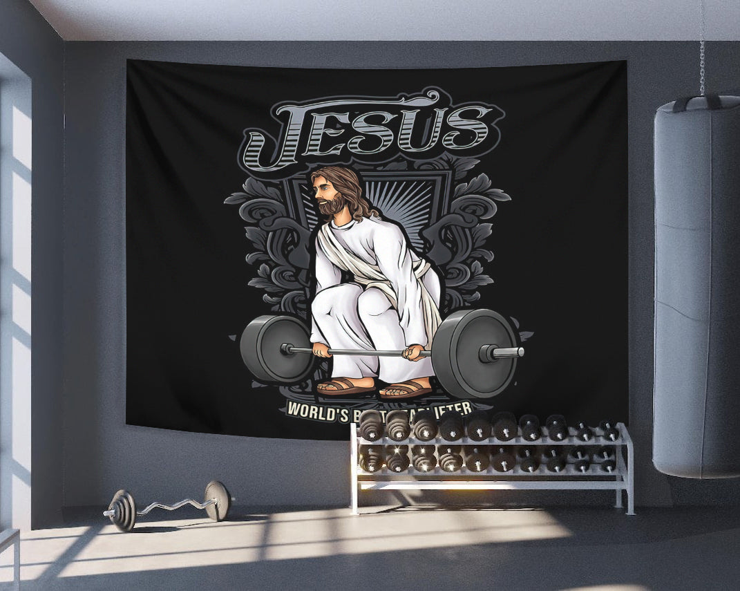 Funny Jesus Christian Weight Lifting Gym Flag 11254